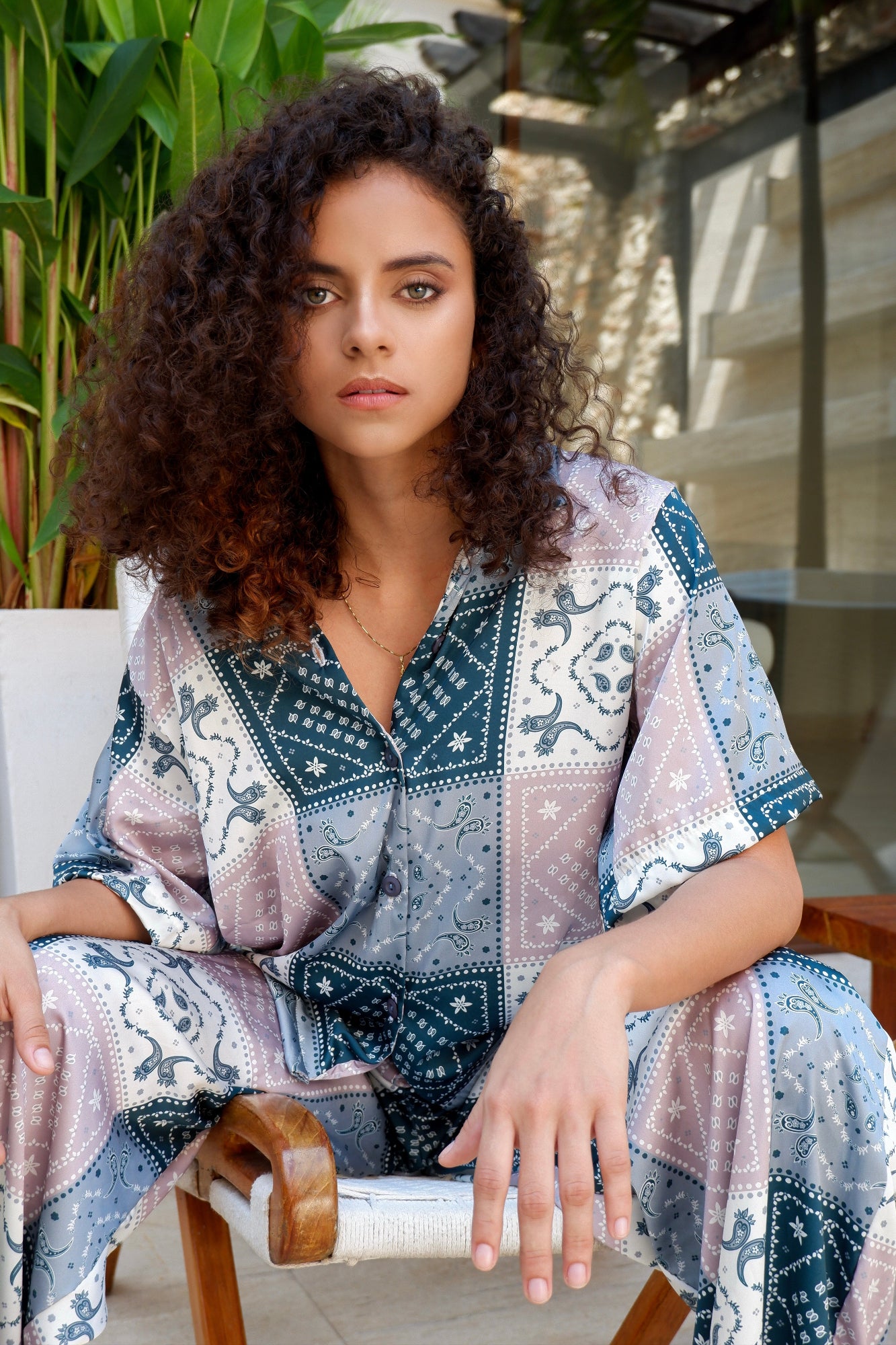 Conjunto set camisa y pantalón en seda de mujer - Vela