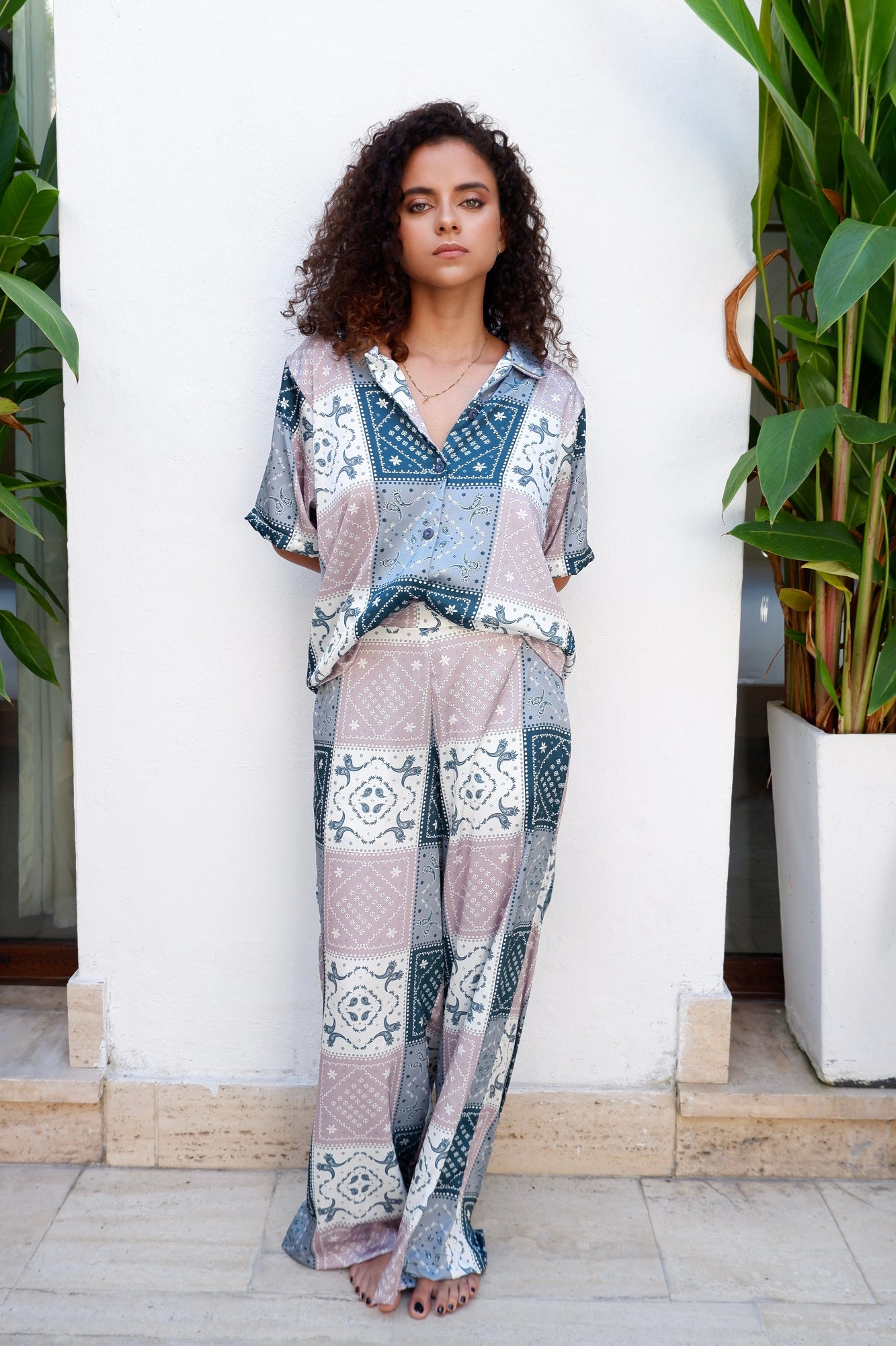 Conjunto set camisa y pantalón en seda de mujer - Vela