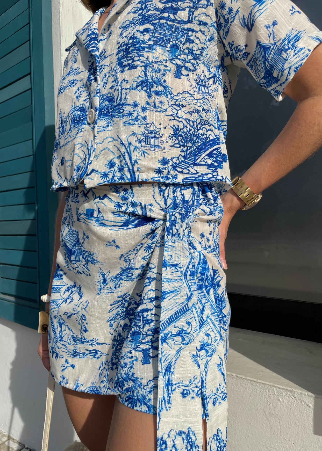 Conjunto set Camisa y falda short en lino Asia