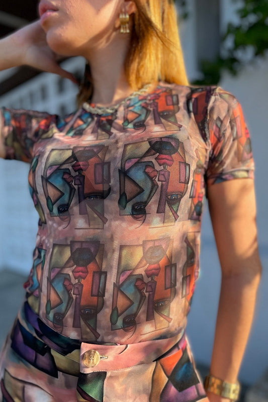 Blusa manga corta en mallatex - Caras