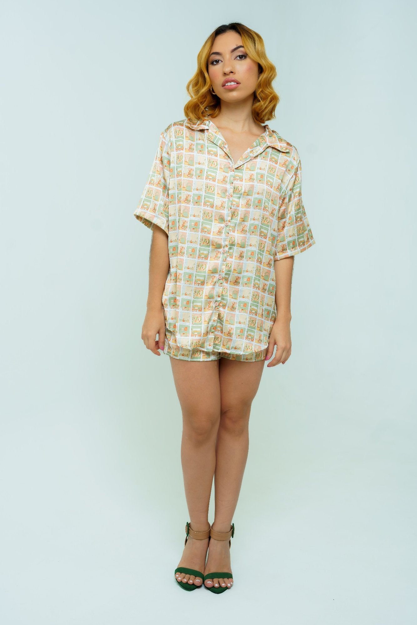 Conjunto set camisa y short en seda mango - Dreams