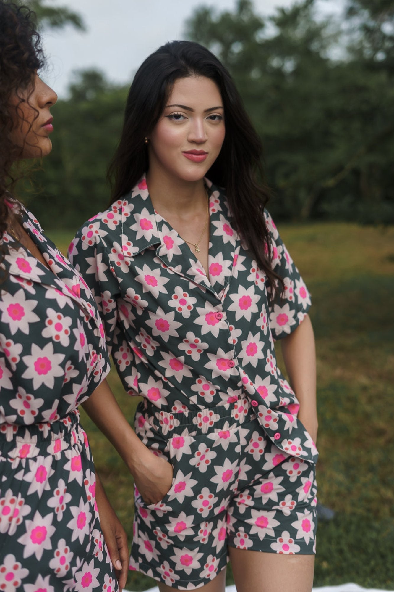 Conjunto set camisa y short en seda mango - Flora