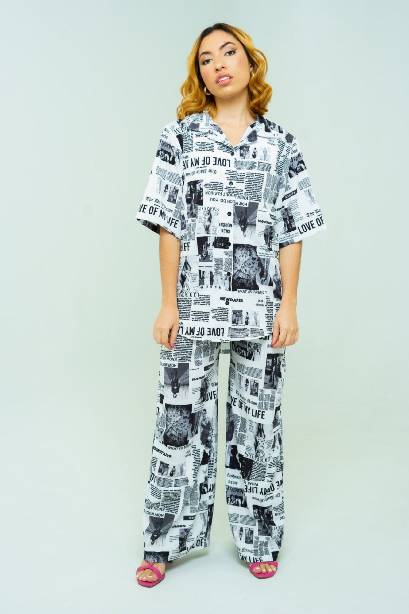Pantalón wide leg tiro alto en seda mango - Magazine