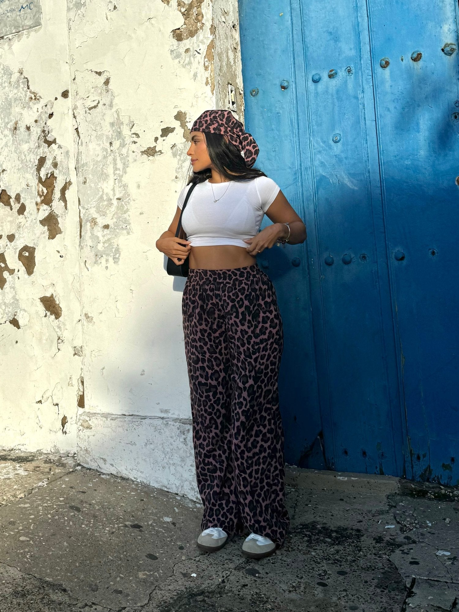 Pantalón wide leg tiro alto en seda mango - Aperol