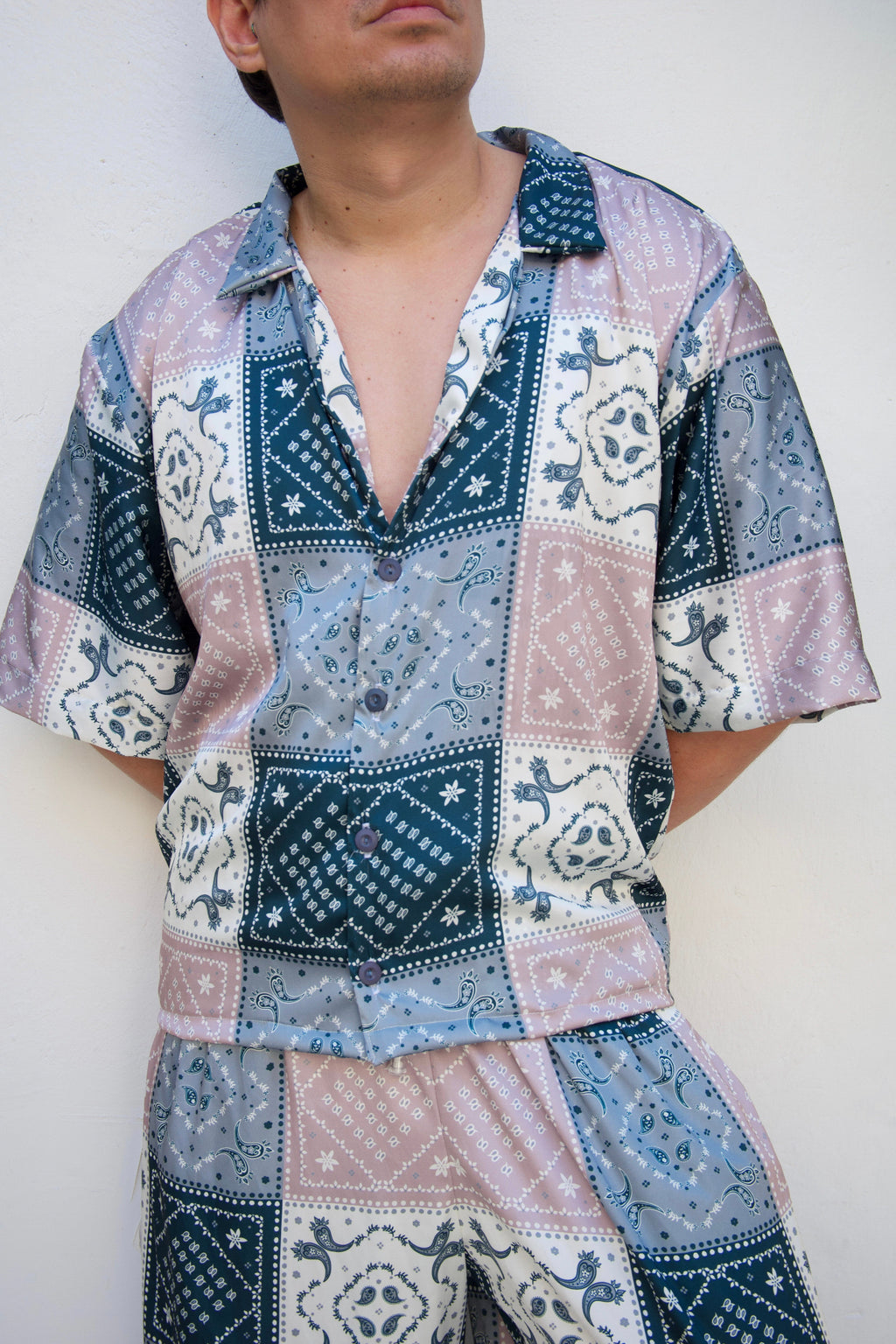 Camisa estampada manga corta en seda - Vela