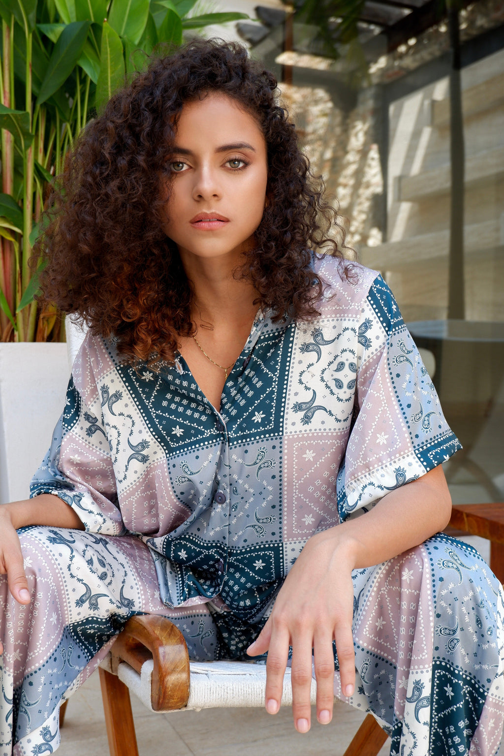 Conjunto set camisa y pantalón en seda de mujer - Vela