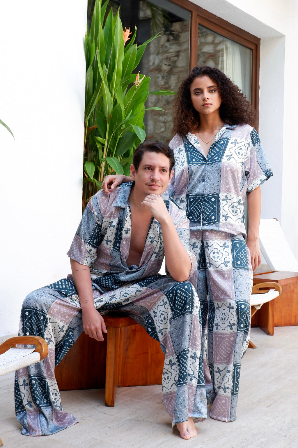 Conjunto set camisa y pantalón en seda de hombre - Vela