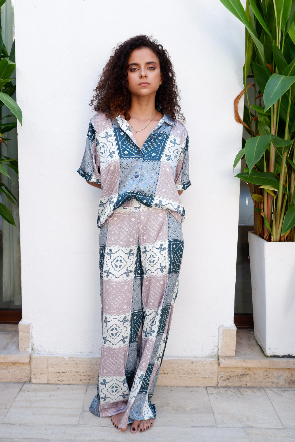 Camisa estampada manga corta en seda - Vela