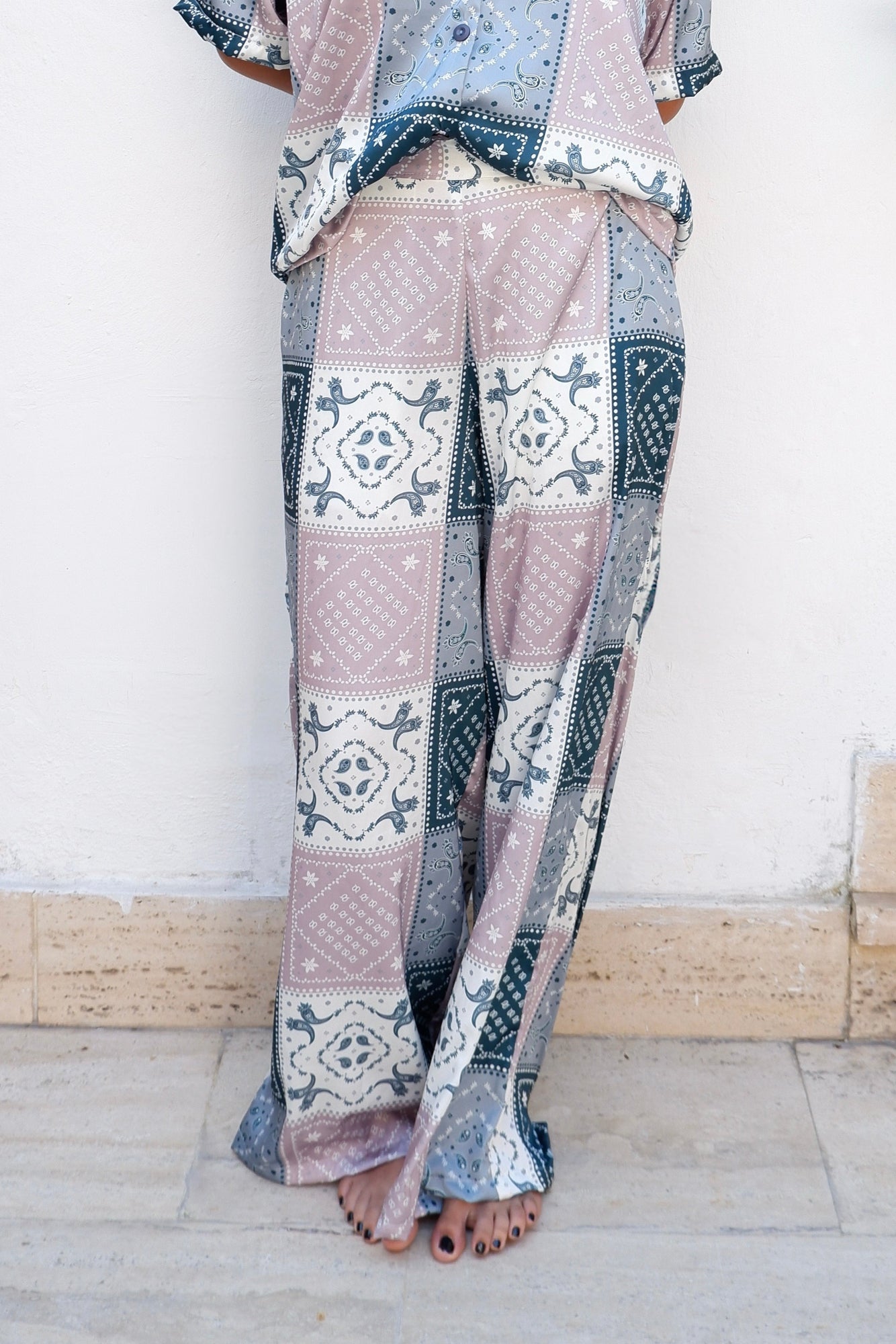 Pantalón wide leg tiro alto en seda de mujer - Vela