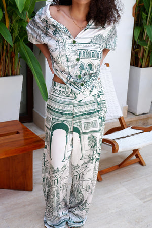 Conjunto set camisa y pantalón en seda de mujer - The City