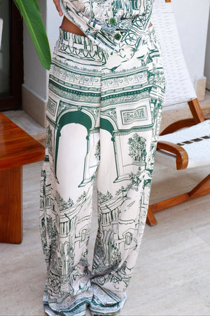 Pantalón wide leg tiro alto en seda de mujer - The City
