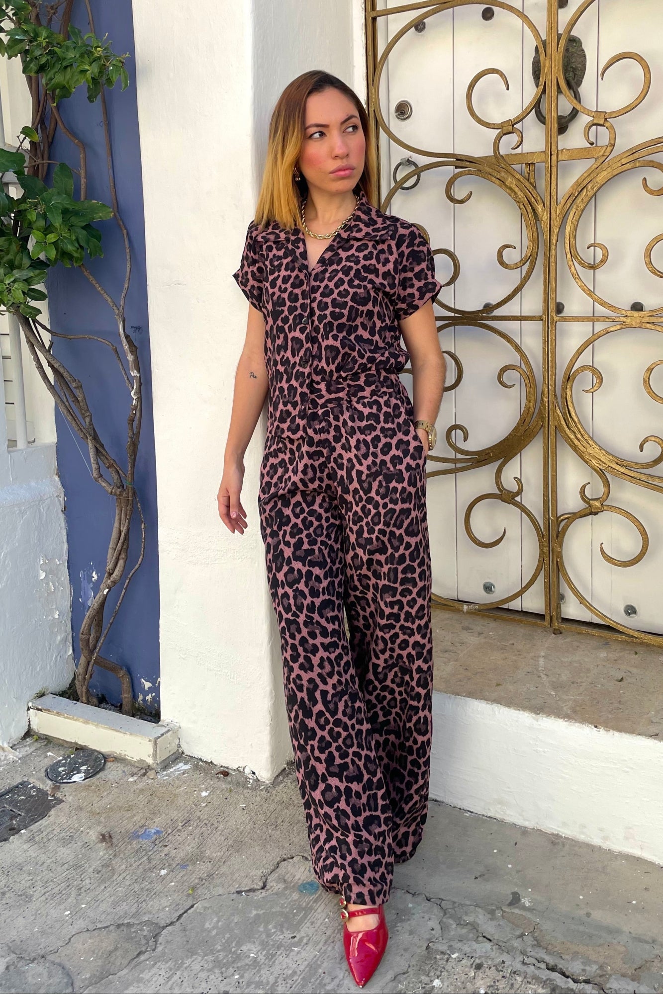 Conjunto set pantalón y camisa en seda mango - Aperol