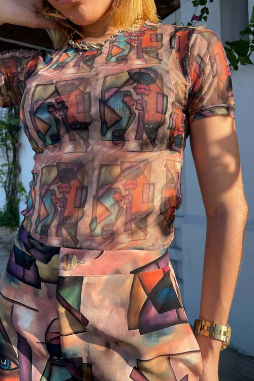 Blusa manga corta en mallatex - Caras