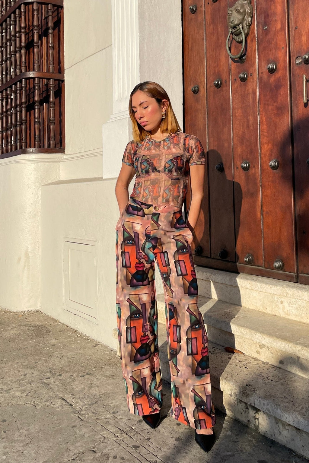 Blusa manga corta en mallatex - Caras