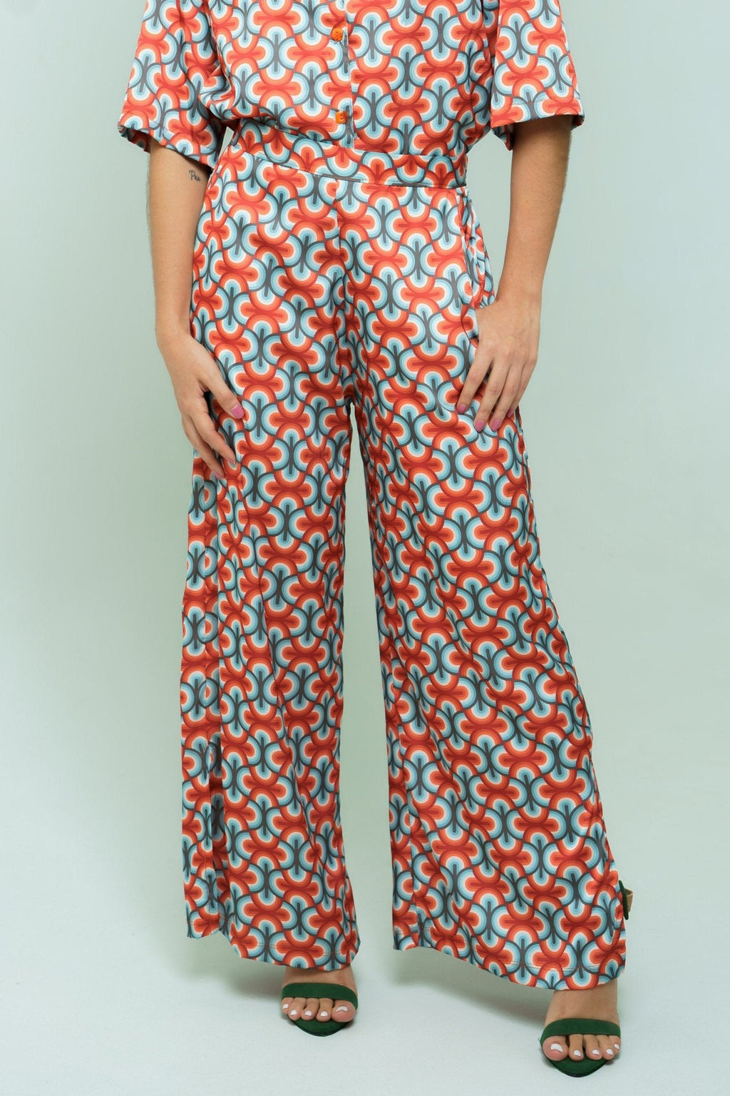 Pantalón wide leg tiro alto en seda - Circe