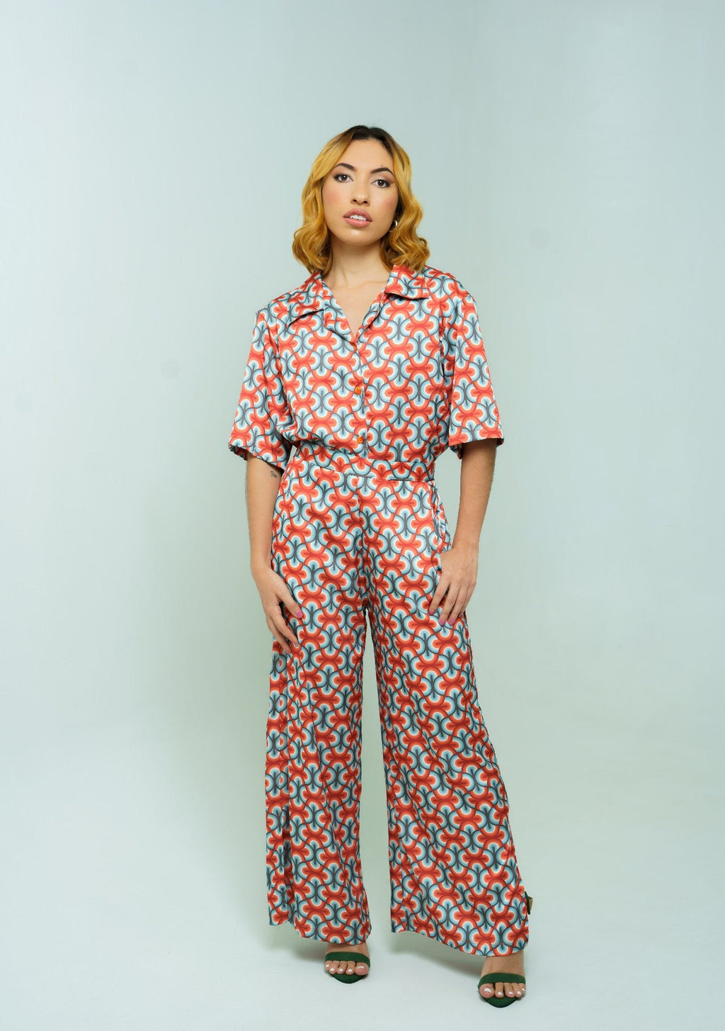 Pantalón wide leg tiro alto en seda - Circe