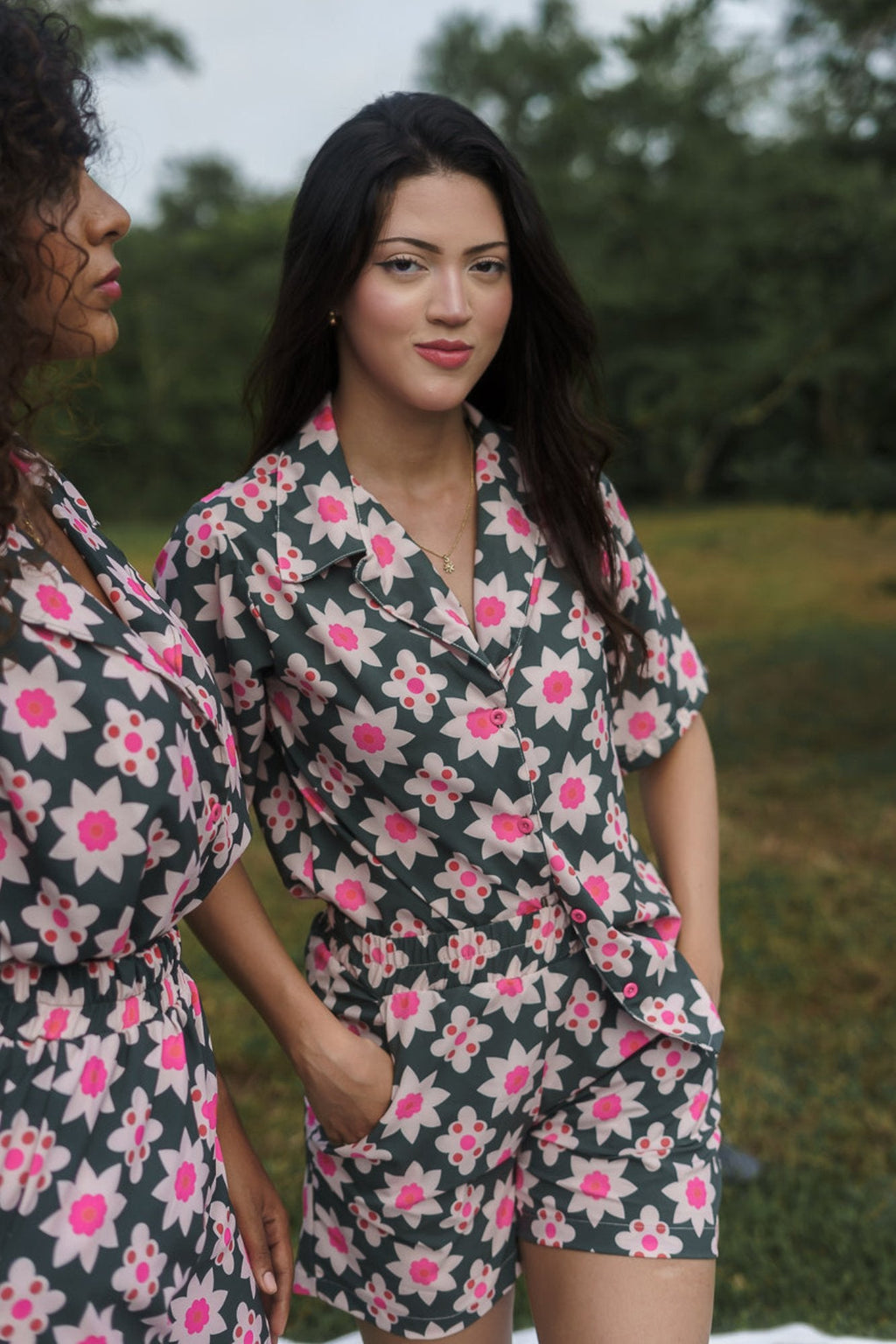 Conjunto set camisa y short en seda mango - Flora