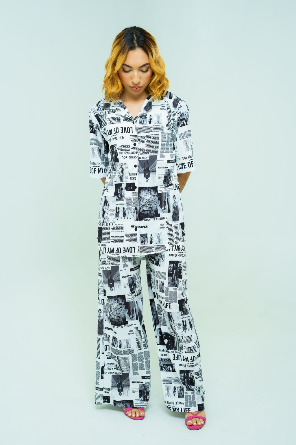 Conjunto set camisa y pantalón en seda mango - Magazine