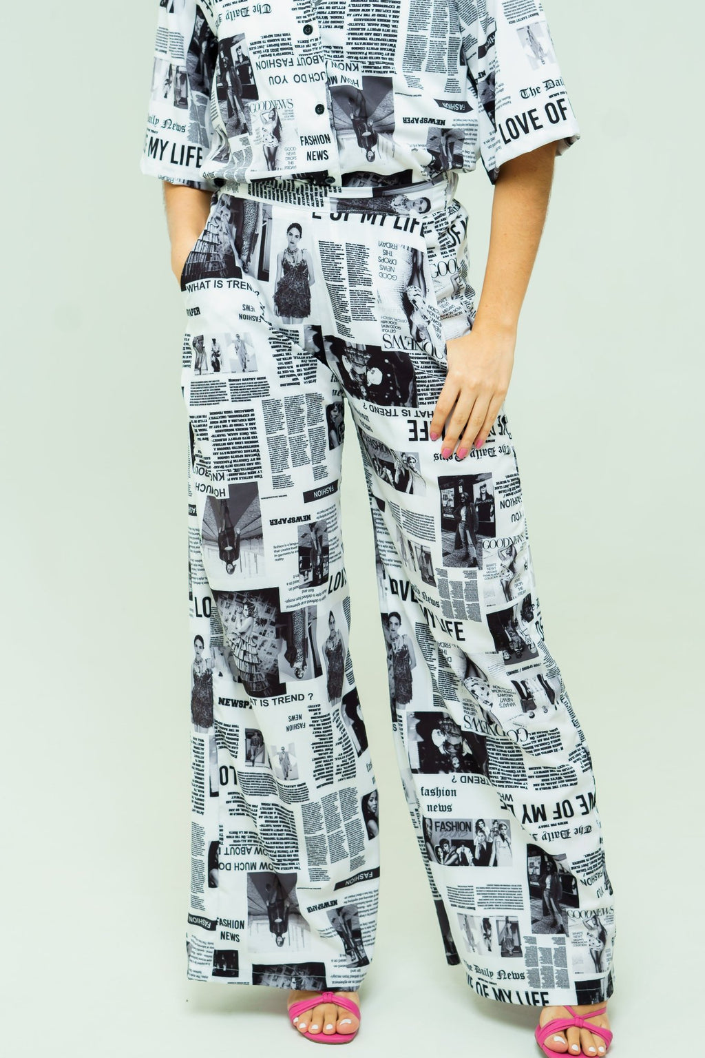 Pantalón wide leg tiro alto en seda mango - Magazine