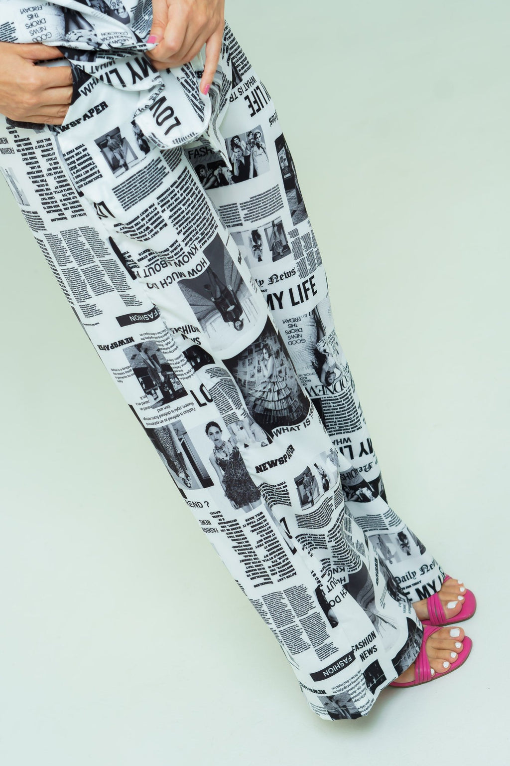 Pantalón wide leg tiro alto en seda mango - Magazine